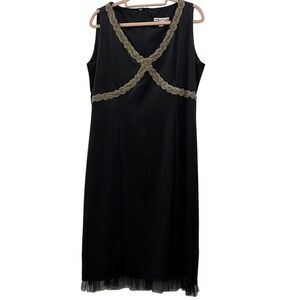Bandolera Italian Black Satin with Tan Trim and Tulle Midi Dress EUR‎ 44 US 12